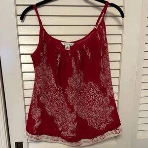 CAbi Red Camisole with White Design